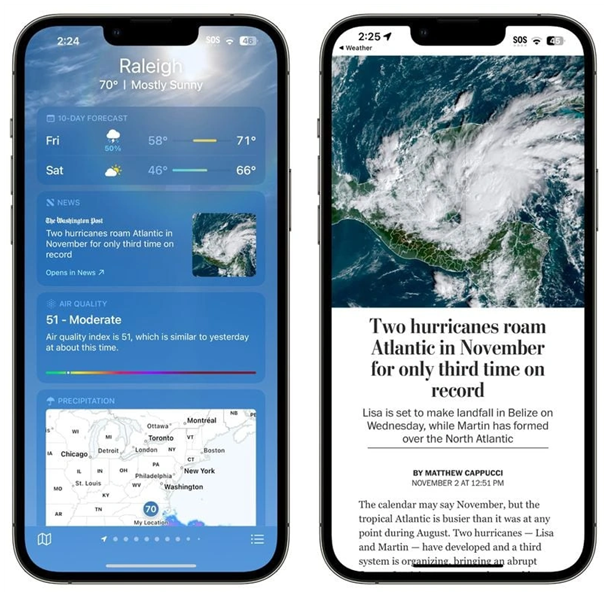 凯里苹果14维修分享iPhone 14手机如何看天气时顺带看新闻 