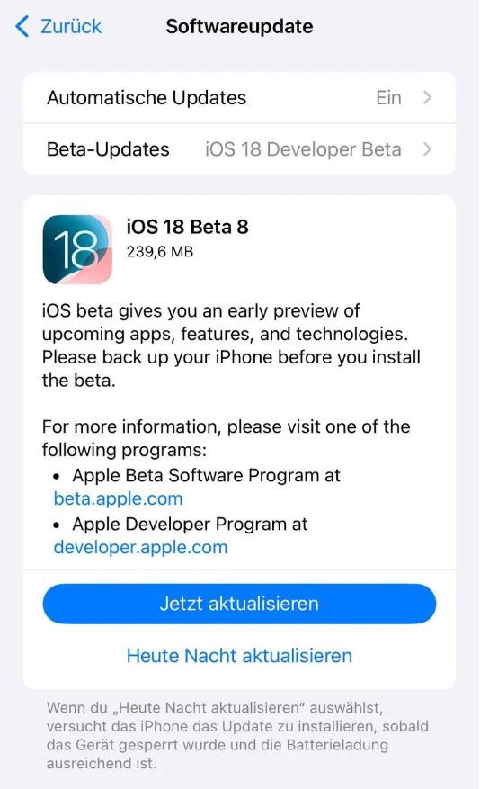 凯里苹果手机维修分享苹果 iOS / iPadOS 18 开发者预览版 Beta 8 发布 